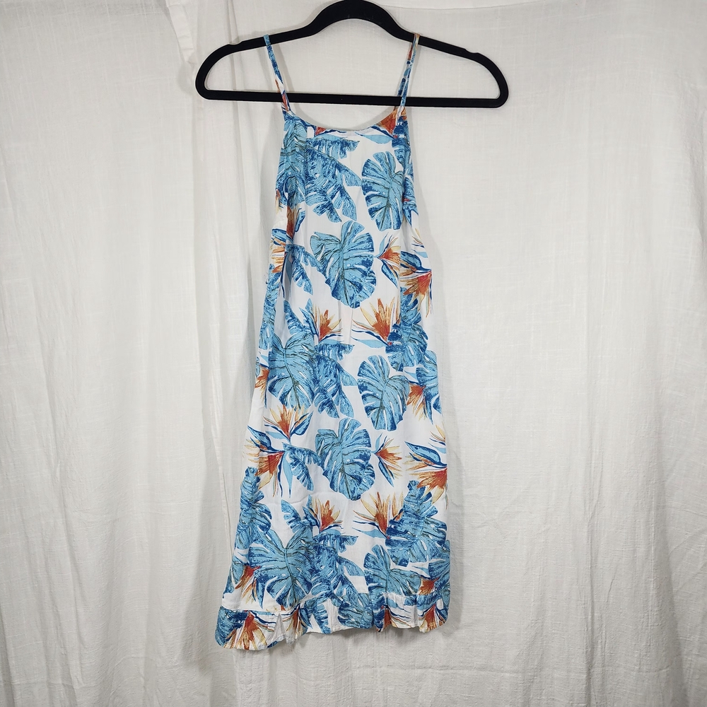 Roxy Blue and Orange Leaf Print Mini Dress